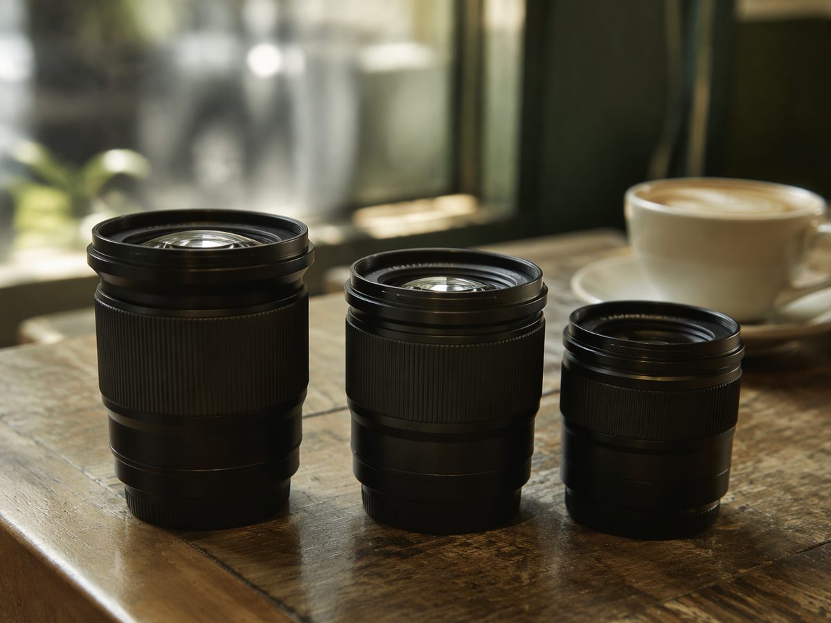Prime lenses on a café table